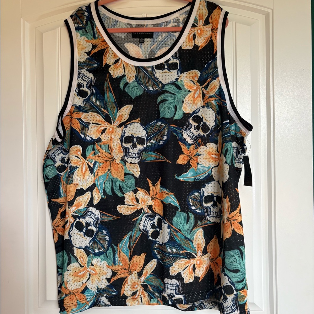 No Boundaries Floral Skull Print Sleeveless Tank Size 3XL NWT